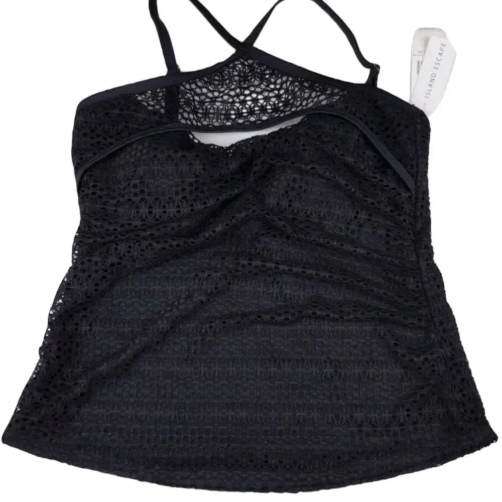Black Sleeveless Racerback Lace Lined Athletic Bikini Tank Top - NEW